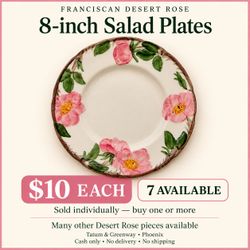 Franciscan Desert Rose 8-Inch Salad Plates — $10 Each — 7 Available