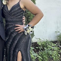 Mermaid style Black Dress With Cascading Gems