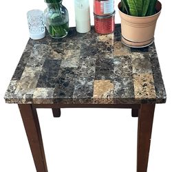 Gorgeous Side Table with Shiny Faux Marble  & Wooden Base