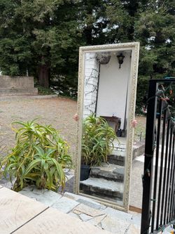 Large Floor Mirror with Ornate Silver Frame