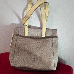 Calvin Klein Signature Cream Leather Logo Women Shoulder Bag