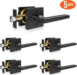 VEVOR Privacy Door Handle, 5-Pack Matte Black Door Lever, Right or Left Handing Reversible Lever with Keyless Lock, 45° Rotation to Open, Square Inter