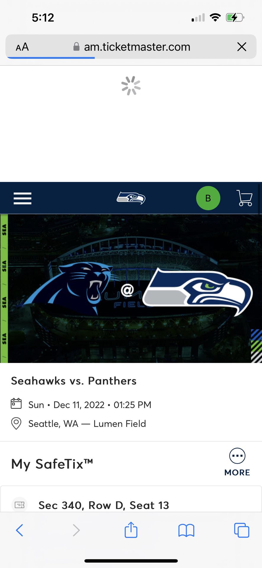 6 Seahawks v Panthers Tickets $150 Each Charter Level 