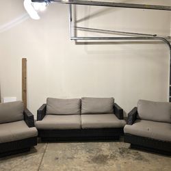 3-Piece Wicker Patio Furniture Set – Sofa + 2 Chairs w/ Cushions