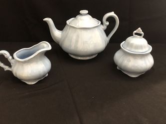 Light Blue Teapot, Cream And Sugar