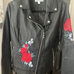 Black Leather Jacket (Embroidered)