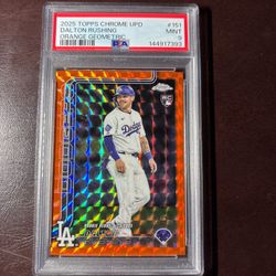 2025 Topps Chrome Pro Debut Dalton Rushing Orange Refractor/25 Rookie PSA Mint 9