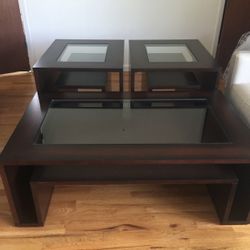 GORGEOUS quality Wood w/glass Coffee Table and 2 End Tables
