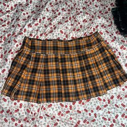 Plaid Orange Mini Skirt 