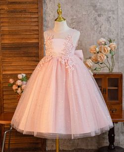 Girls Pink Tulle Flower Girl Dress