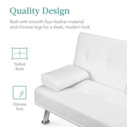 Faux Leather Futon Sofa With Ottoman 
