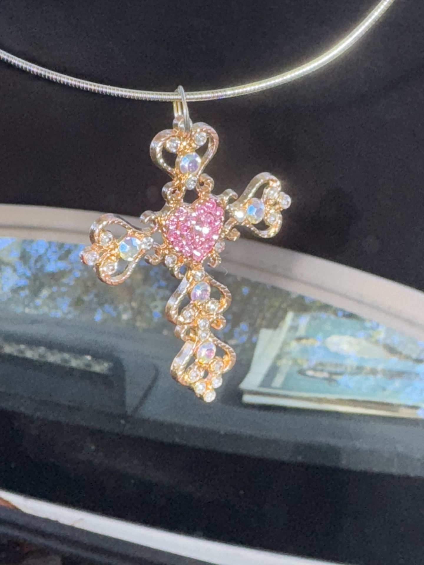 Gold Cross w Aurora Borealis Crystals 