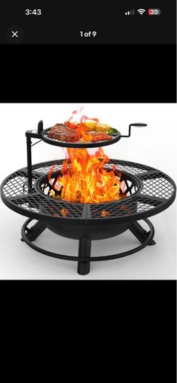 Outdoor patio Firepit and cooking stove charcoal and wood fire burning pit