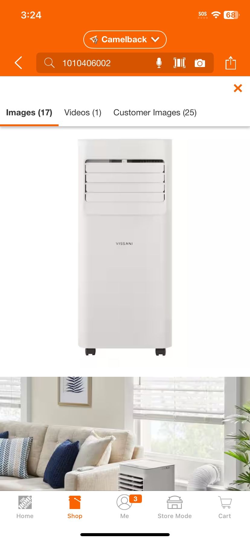 5,000 BTU 115-Volt 3-in-1 Portable Air Conditioner Unit Cools up to 150 sq. ft. with Dehumidifier and Remote in White