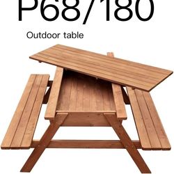 P68🔥Picnic Table with Bench and Storage Compartment - Brown - 1 Piece - Backyard, Garden, Patio Tables for Outdoor Family Dining - Sturdy, Modern, Ru