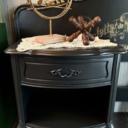 Vintage Black French Nightstand 