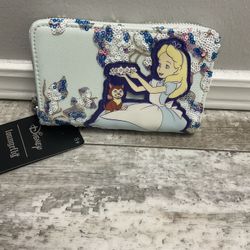 NWT Loungefly Alice In Wonderland And Dinah Floral Sequin Wallet