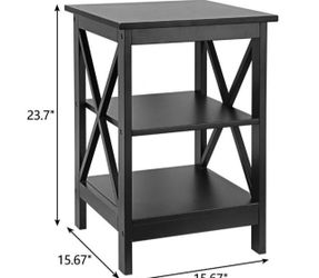 ZENY™ Tier End Table with Storage Shelves Versatile X-Design Sofa Side Table , Black