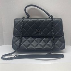 CHANEL A69923 LARGE TRENDY CC TOP HANDLE FLAP BAG BLACK LAMBSKIN (CMP129067)