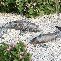 Metal Koi Fish Garden Statues Outdoor Decor Antique Copper Koi Garden Sculptures for Outside,Gardening,Patio,Backyard,Pond,Home Decoration,Metal Fish 