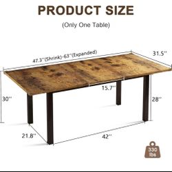 63" Modern Kitchen Table, Farmhouse Dining Room Tables for Dining, Kitchen, Office, Living Room, Rectangular Wooden Tables, Space Saving (Rustic Brown