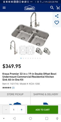 Kraus Premier 32in x 19 in double offset bowl undergoing with faucet