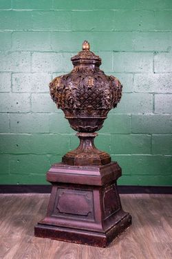 Large Bronze Garden Urn w/ Lid & Concrete Pedestal - High Quality - Delivery Available