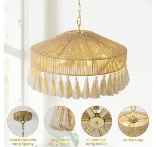 NEW 6 Lights Boho Large Linen Chandelier Wabi-Sabi