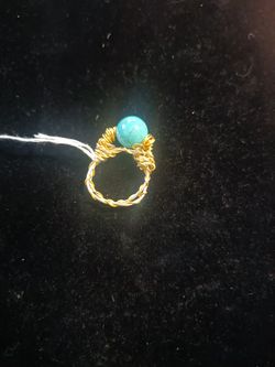 Turquoise And Gold Tone Ring Non Tarnish