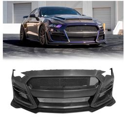 2018-2023 Ford Mustang GT500 Style Front Bumper Cover Full Conversion Kit with Lip, Grilles, Fog Light Covers Black Primer PP