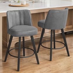 26 in. Dark Gray Modern Faux Leather 360° Swivel High Back chair (Set of 2)