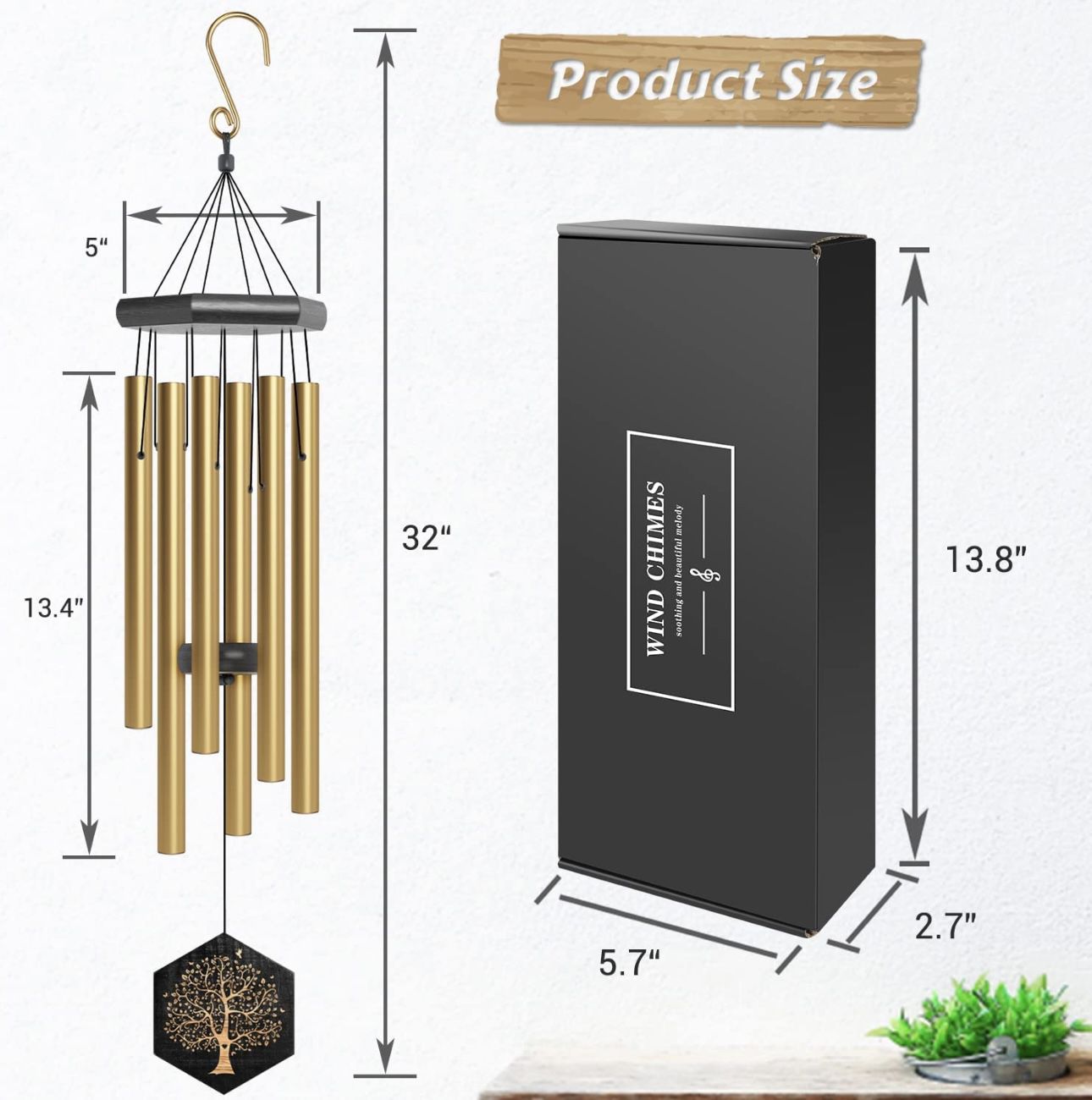 Wind Chimes for Loss of Loved One, 32Inch Memorial Wind Chimes with Melody Deep Tone (Gold)