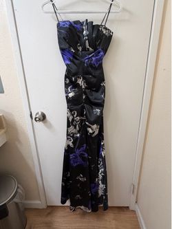 Strapless Black Purple Floral Long Formal Dress