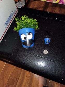 Hand-Painted Cookie Monster Terra Cotta Pots Set of 2