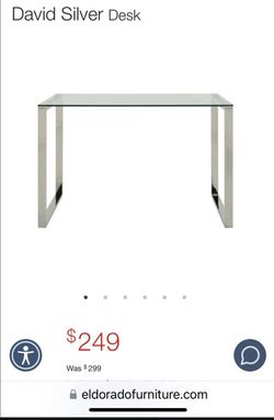 TWO DESKS • Modern style • Flat polished edge glass • Rectangular table top • Square frame leg style Materials • Tempered glass • Stainless steel
