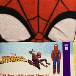 SPIDER-MAN SIZE 10 KIDS HOODED BLANKET SLEEPER .