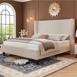 New Queen Size Corduroy Platform Bed Frame 