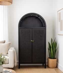 Modern arched rattan wood cabinet, can deliver with fee