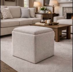 💫Cube Storage Ottoman with Reversible Tray Top Light Beige💫