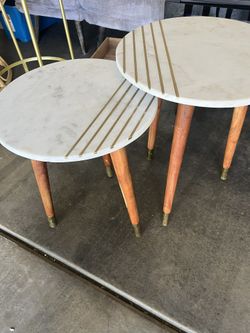 2 Marble & Wood Tables 