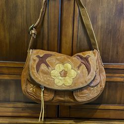 Lucky Brand Boho / Hobo Style Purse / Handbag Brown Lamb Leather