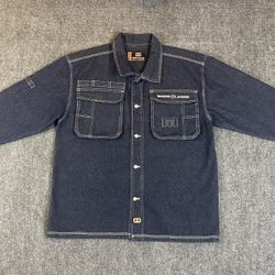 Vintage Y2K Musso Denim Jean Jacket Size XL Dark Blue