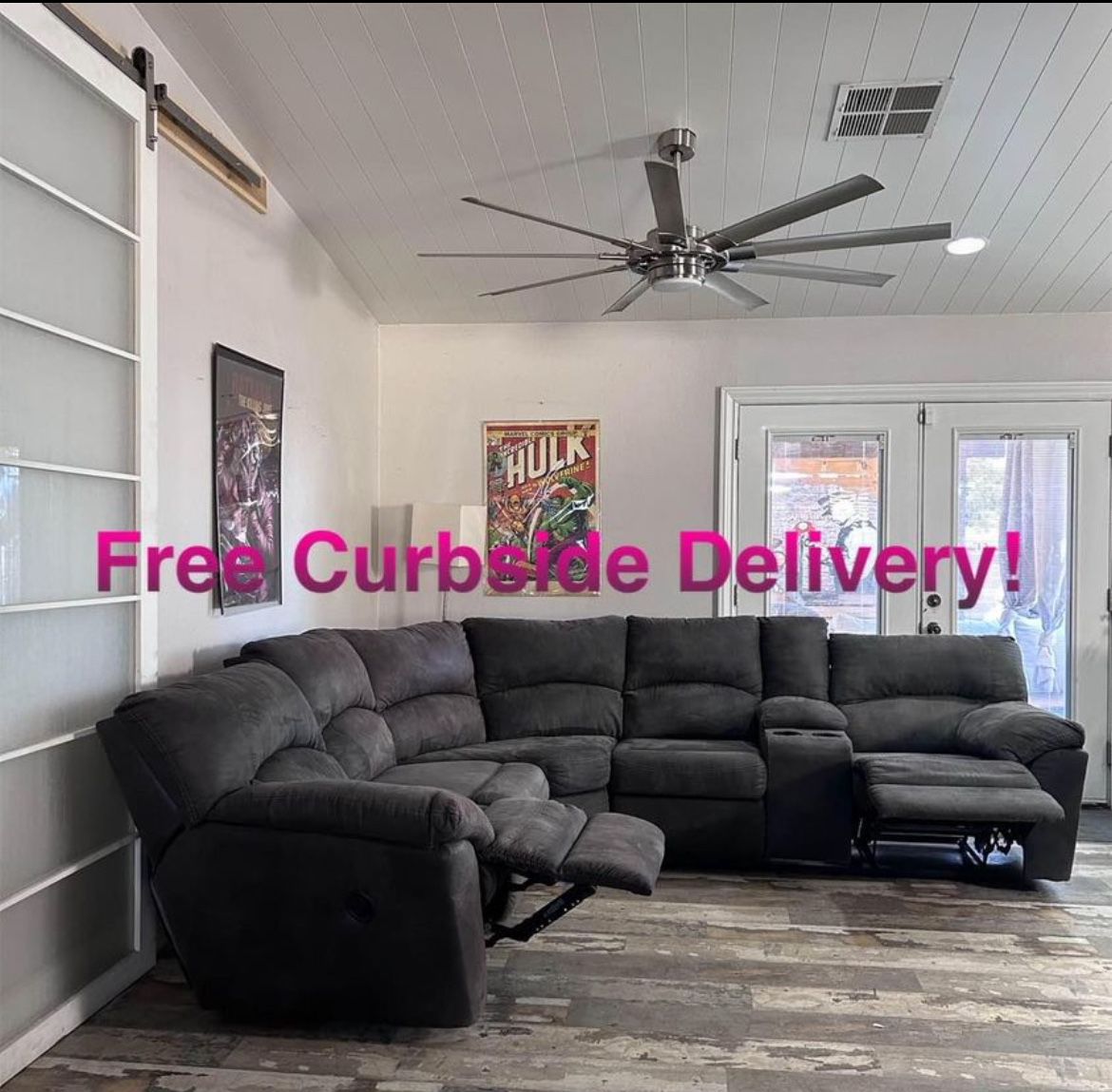 Free Curbside Delivery! Grey Sectional Couch With Recliners