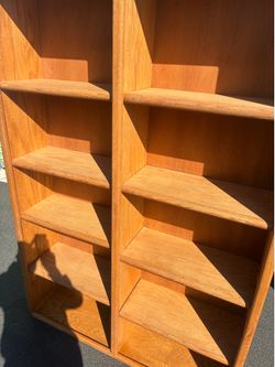 Tall Wood Bookcase Shelving Unit Pair