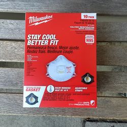 10PK Of Milwaukee N95 Professional Multi-Purpose Valved Respirator with Gasket.  NEW.