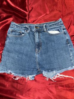 dark blue denim jean shorts