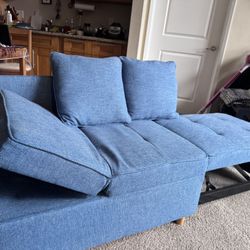 Blue Sofa Bed / Convertible Loveseat with Pull-Out Sleeper