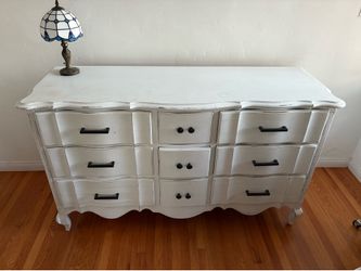 Wood dresser hand painted white
