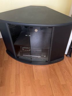 Black Corner TV Stand with Glass Doors