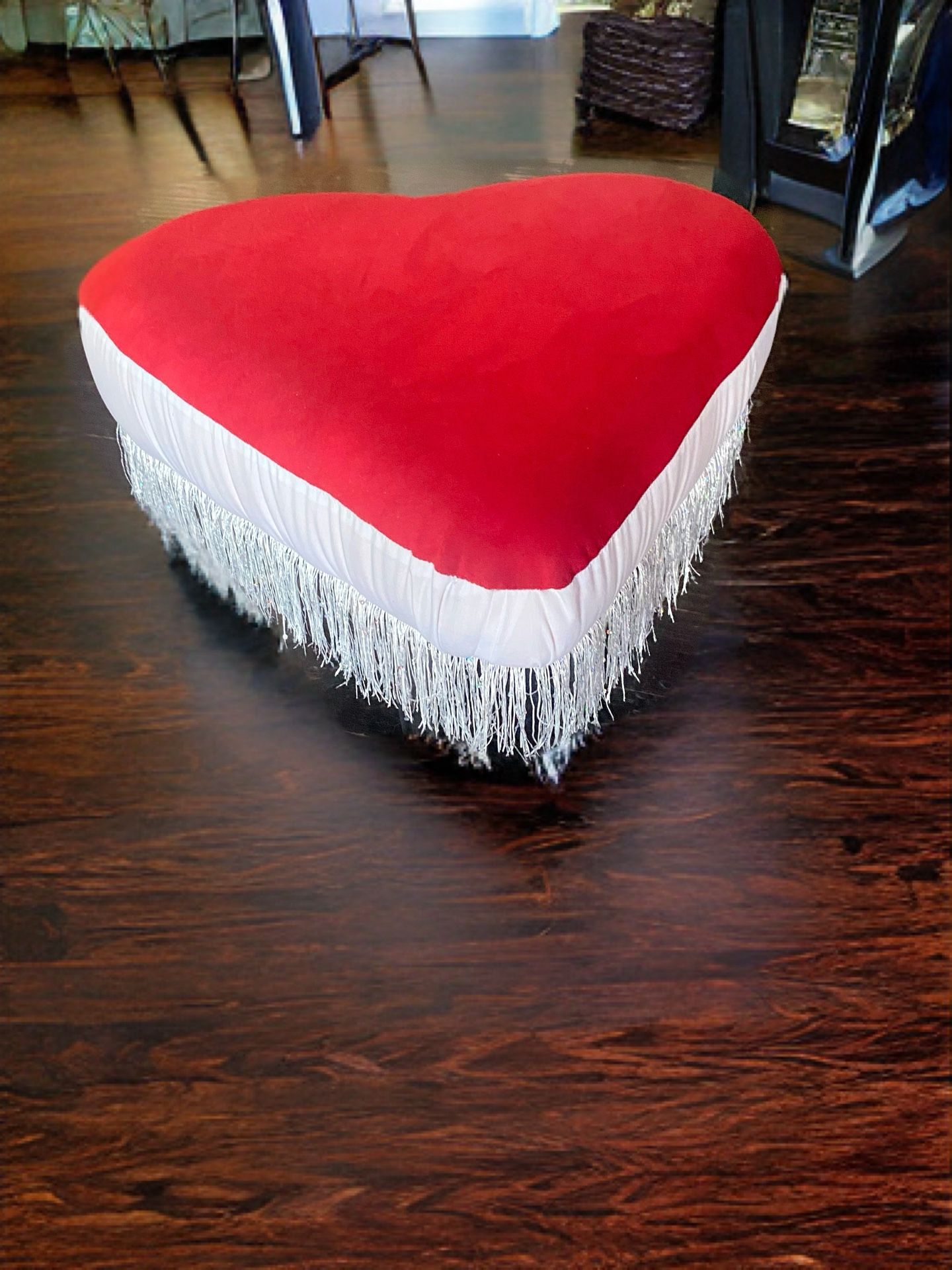 Red Velvet Teddy Top Heart Shaped Ottoman
